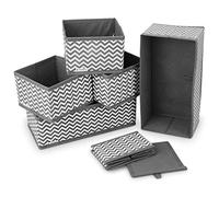 Navaris 6X Caja de Tela para almacenaje - Set de 6X Cubo Plegable Organizador de cajones - Cajas para Almacenamiento de Ropa Juguetes - Gris y Blanco