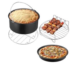 Navaris Accesorios Freidora de Aire - 4x Utensilios para Freidora de Aire - Compatible con Tefal Phillips Tower y Más - 2x Moldes para Freidora de Aire Postres Pizza y 1x Rejilla