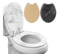 Navaris Asiento Universal para WC - Tapa de Inodoro de 42,5 x 35,8 x 5,6 cm - Cubierta para Taza de Sanitario de Madera - Cierre silencioso - Instalación Sencilla - Mármol Blanco