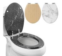 Navaris Asiento Universal para WC - Tapa de Inodoro de 42,5 x 35,8 x 5,6 cm - Cubierta para Taza de Sanitario de Madera - Cierre silencioso - Instalación Sencilla - Mármol Negro