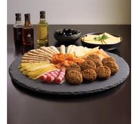 Navaris Bandeja giratoria de pizarra - Plato giratorio expositor de mesa para servir comida quesos aperitivos - Tabla redonda de pizarra negra - 33 cm