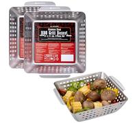 Navaris Bandeja para Parrilla de Acero Inoxidable - 2x Bandeja Rustidera para BBQ y Horno de 21 x 21 cm - Set de 2x Bandeja Barbacoa para Pescado Verduras Carne Patatas Brochetas