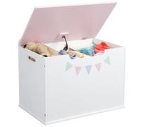 Navaris Baúl de madera blanco - Arcón infantil con banco para almacenaje de juguetes mantas ropa libros - Caja para organizar habitación niños - 60 x 41 x 39 cm - Con tapa rosa
