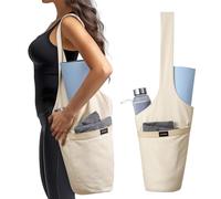 Navaris Bolsa Yoga con Tres Bolsillos - Bolsa Esterilla Yoga y Accesorios - Material Calidad Ligero y Plegable - Beige