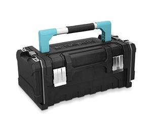 Navaris caja de herramientas de plástico - Organizador con 2 cierres de acero y 2 bandejas extraíbles - Maletín para bricolaje con asa de aluminio