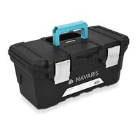 Navaris caja de herramientas de plástico - Organizador con 2 cierres de acero y capacidad 15L - Maletín para herramientas de bricolaje con asa