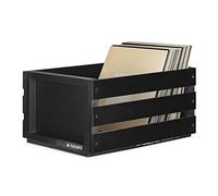 Navaris Caja para discos de vinilo - Mueble de madera porta vinilos - Estilo vintage con pizarra para anotar - Soporte con espacio para 80x disco LP