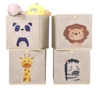 Navaris Cajas Almacenaje Juguetes - 4x Cajas Organizadoras Plegables compatibles con Kallax Estanteria - 4x Caja Almacenaje y Organizador de Juguetes Infantil de 33 x 33 cm - Animales