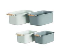 Navaris Cajas organizadoras con asa - Set 4X Cesta almacenaje de plástico con Asas de Madera - Cestas sin Tapa de 2 tamaños - Verde Claro y Oscuro
