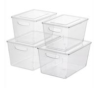 Navaris Cajas Organizadoras para Nevera - Set 4x Caja Transparente con Tapa en Tres Tamaños para Frigorífico Despensa Cajones Baño - Organizador de Cocina