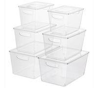Navaris Cajas Organizadoras para Nevera - Set 6x Caja Transparente con Tapa en Tres Tamaños para Frigorífico Despensa Cajones Baño - Organizador de Cocina