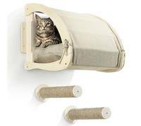 Navaris Cama para Gatos con Escalones de Pared - Cama de Gatos Pared con Cojines Extraíbles - Escondite para Gatos de Lino Montado en la Pared - Muebles para Gatos de Pared
