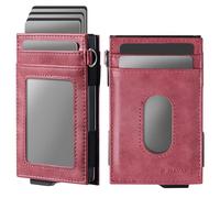 Navaris Cartera Tarjetero Hombre Pequeño - Cartera RFID Hombre para 10 Tarjetas - Billetera Piel PU y Aluminio - Cartera Minimalista Hombre Roja - Tarjeteros Hombres Finos