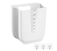 Navaris Cesta de plástico Plegable para la Ropa Sucia - Cesto Colgante para Colada lavandería con Adhesivos para instalación en Pared - Blanca