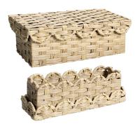 Navaris Cestas Almacenaje Baño con Tapa - Cestas Almacenaje Mimbre de Imitación Almacenamiento - Set de 2x Cesta Organizadora con Bordes Ondulados y Tapas/Bandejas