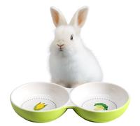 Navaris Comedero para Conejos - Cuenco Doble para Conejo Cobayas Chinchillas Gatitos - Comedero y Bebedero para Mascotas Pequeñas - Cuencos Ceramica Apto Lavavajillas y Microondas
