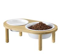 Navaris Comedero Perro Elevado - Comederos para Perros Medianos y Gatos 350 ml y 650 ml - Comedero y Bebedero Perro y Gato con Soporte de Bambú - Apto Microondas y Lavavajillas