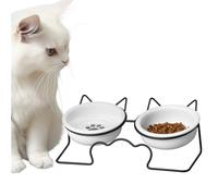 Navaris Comedero y Bebedero para Gatos - 2X Bol Elevado a 30 cm para Mascotas - Comederos de cerámica 350 ml - Boles con Soporte Elevado de Orejas - Apto lavavajillas y microondas