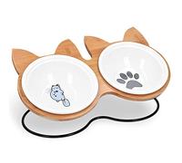 Navaris Comedero y Bebedero para Gatos - 2X Bol Elevado a 33 CM para macotas - Comederos de cerámica - Boles con Soporte Antideslizante