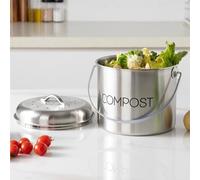 Navaris Cubo de Metal para Compost - Contenedor Basura Orgánica con Tapa y 3x filtro - 19 x 20 CM - Compostera Vintage para Cocina 3 L de Capacidad - Plateado