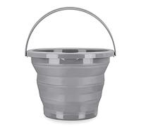 Navaris Cubo Plegable para Camping - Balde de Agua de 10 L con asa para Fregar Lavar Limpieza - Barreño Flexible para Viaje Playa excursión - Gris