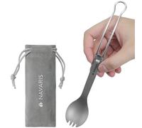Navaris Cuchara Tenedor 2 en 1 - Spork Titanium 2en1 Ultraligero - Tenedor Plegable con Cuchara de Titanio - Cubiertos Acampada Picnic Viaje Senderismo - Con Bolsa de Transporte