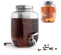 Navaris Dispensador Bebidas con Grifo - Recipiente Cristal 4 L - Bidón Vidrio con Dosificador de Metal - Garrafa Agua Cristal con Filtro - Ideal ara Ice Tea y Cafe Cold Brew