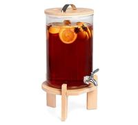 Navaris Dispensador de Bebidas de Cristal - Botella con Grifo Soporte y Tapa de Madera para Bebida Caliente o fría - Garrafa de Agua de 7 L - Sin BPA