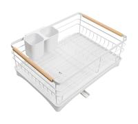 Navaris Escurreplatos Acero Inoxidable con Bandeja de Drenaje - Escurridor de Platos Acero Inoxidable con Cesto para Cubiertos - Escurreplatos Blanco para Secar Tazas Vasos Ollas - 43 x 32 x 16 cm