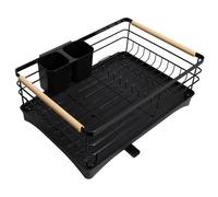Navaris Escurreplatos Acero Inoxidable con Bandeja de Drenaje - Escurridor de Platos Acero Inoxidable con Cesto para Cubiertos - Escurreplatos Negro para Secar Tazas Vasos Ollas - 43 x 32 x 16 cm