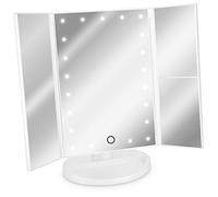 Navaris Espejo cosmético LED Plegable - Espejo tríptico de Maquillaje con iluminación - Espejo con Pliegues de aumentos 2X y 3X - En Blanco Mate
