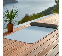 Navaris Esterilla Antideslizante para Yoga y Pilates - 4 mm con Bolsa de Transporte y Bolsillo para Móvil - Colchoneta de Deporte para Viaje 183 x 61 cm - Azul