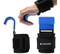 Navaris Ganchos para Levantamiento de Pesas - Guantes con Agarre de Metal para Entrenamiento - Muñequera con Correa para Gimnasio Fitness Crossfit - Azul