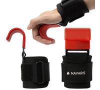 Navaris Ganchos para Levantamiento de Pesas - Guantes con Agarre de Metal para Entrenamiento - Muñequera con Correa para Gimnasio Fitness Crossfit - Rojo