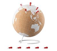 Navaris Globo terráqueo de Corcho - Globo del Mundo con 10x Chinchetas Rojas - Bola del Mundo de Corcho de 20 cm - Planeta Tierra Mapa Mundi Bola para Niños Escritorio- Blanco