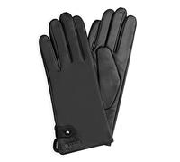 Navaris Guantes de cuero para mujer - 2x Guante de piel genuina de napa con forro de cachemira botón y función táctil para pantalla - Talla L negro
