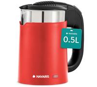 Navaris Hervidor Agua Electrico Pequeño 0,5 litros - Travel Kettle Electrica 1100 W de Bajo Voltaje - Incluye 2 Tazas para Camping - Mini Hervidor de Agua 16 x 11 x 17 cm