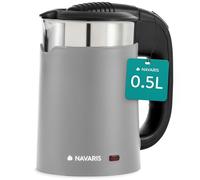 Navaris Hervidor Agua Electrico Pequeño 0,5 litros - Travel Kettle Electrica 1100 W de Bajo Voltaje - Incluye 2 Tazas para Camping - Mini Hervidor de Agua 16 x 11 x 17 cm