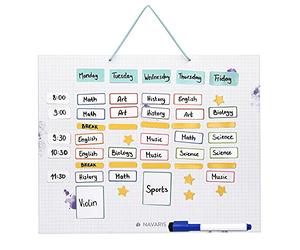 Navaris Horario magnético para niños - Planificador Organizador para la Nevera o Pared - Pizarra para planificar Calendario semanal Escolar - Blanco