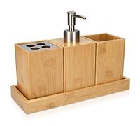 Navaris - Juego de Accesorios de baño, 4 Accesorios para Cuarto de baño, de bambú, portacepillos de Dientes, dispensador de jabón, Vaso