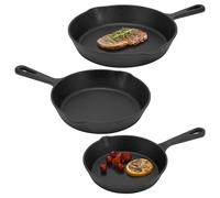 Navaris Juego de Sartenes Hierro Fundido - 3X Sarten Hierro Fundido Induccion Vitrocerámica Horno Cocina de Gas - Juego Sartenes Hierro Fundido Antiadherente de 15cm 20cm y 25cm