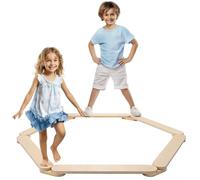 Navaris Kit de Vigas de Madera de Pino para Niños - 6x Tabla de Equilibrio Montessori y 6x Conectores - para Juego y Desarrollo de Psicomotricidad - Uso Interior y Exterior