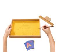 Navaris Kit Pizarra de Arena Cinetica - Caja de Arena Montessori con Tarjetas de Letras para Niños - Bandeja Sensorial de Madera para Lectoescritura - Alfabeto y Numeros
