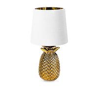 Navaris Lámpara de mesa con forma de piña - Iluminación con rosca E14 para mesita de noche con pantalla de tela - Decoración de sobremesa de 35 CM