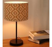 Navaris Lampara Mesita Noche - Lamparas de Mesita de Noche E27 con Base de Metal y Pantalla de Papel - Lampara de Mesa Beige Vintage de Rombos 25 x 46 cm - Cable 1,8 m con Botón