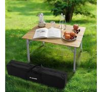 Navaris Mesa Camping Plegable - Mesa de Camping Plegable 65 x 50 cm con 3X Altura Regulable - Mesas Plegables Portatiles de Bambú con Patas de Aluminio - para Jardín Playa Picnic