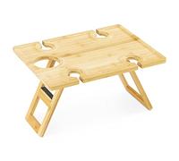 Navaris Mesa Plegable de Bambú - Mesa Portatil Pequeña de Exterior con Soporte para Copas y Botella - para Playa Camping Picnic Jardin y Balcon