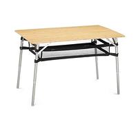 Navaris Mesa Plegable para Camping - Mesa portátil de bambú Altura Regulable Patas de Aluminio y Cesta Colgante para terraza jardín - Soporta 30 KG