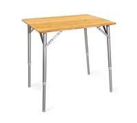 Navaris Mesa Plegable para Camping - Mesa portátil de bambú de 65 x 50 CM con 3X Altura Regulable y Patas de Aluminio - para terraza jardín Playa