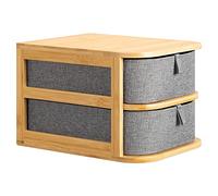 Navaris Mini cajones para Maquillaje - Organizador de bambú con 2X cajón de Tela - Mueble para baño Escritorio tocador Joyas - 17,5 x 23 x 15 cm